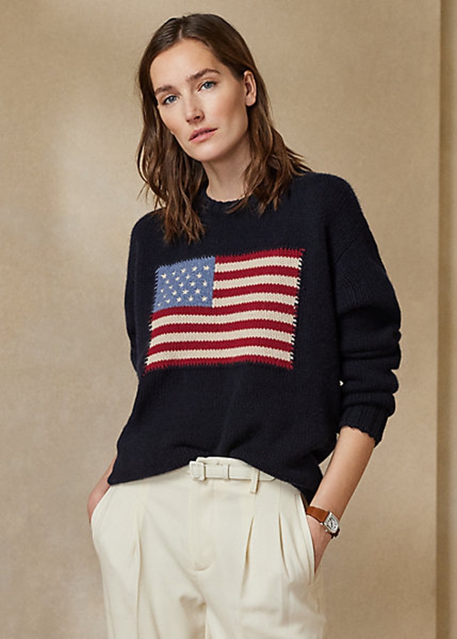 Navy Ralph Lauren Flag Cashmere Crewneck Women\'s Sweaters | 4529-QFSAI