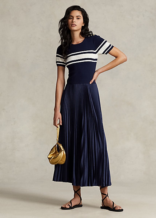 Navy Ralph Lauren Hybrid-Pleated Women\'s Dress | 8962-AKFVS