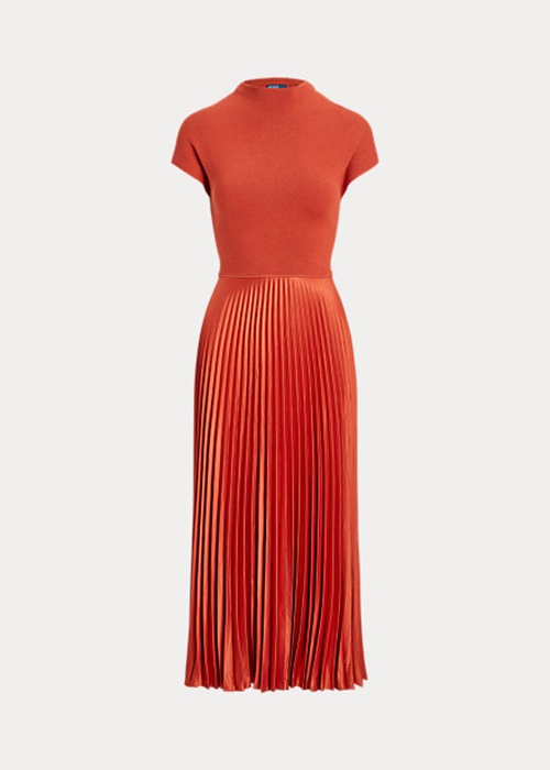 Orange Ralph Lauren Hybrid-Pleated Mockneck Women's Dress | 2193-FGWYD