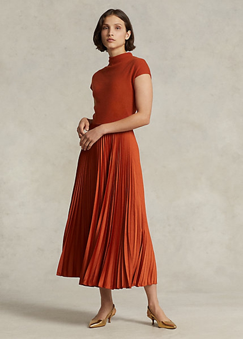 Orange Ralph Lauren Hybrid-Pleated Mockneck Women\'s Dress | 2193-FGWYD