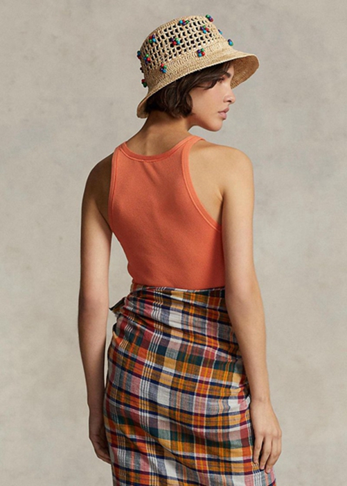 Orange Ralph Lauren Rib-knit Cotton Women's Tanks | 1964-NMLXW