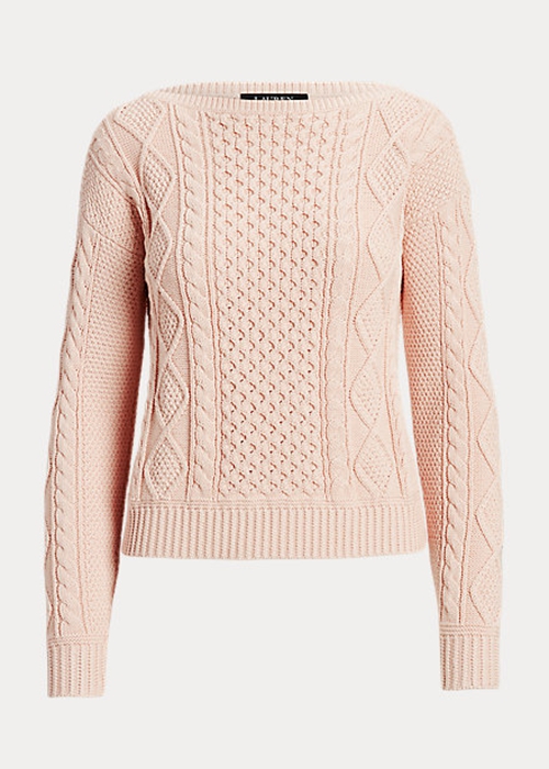 Pink Ralph Lauren Aran-Knit Cotton Boatneck Women's Sweaters | 7198-YMJRT