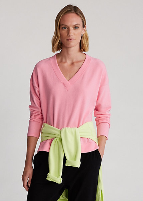 Pink Ralph Lauren Jersey V-Neck Pullover Women\'s Sweatshirts | 7401-BFINW
