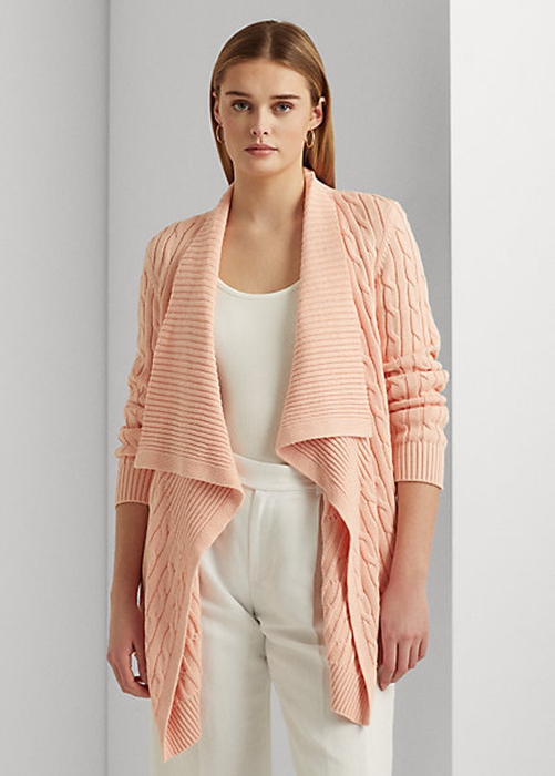 Pink Ralph Lauren Linen-Cotton Cable-Knit Cardigan Women\'s Sweaters | 3124-HPOKU