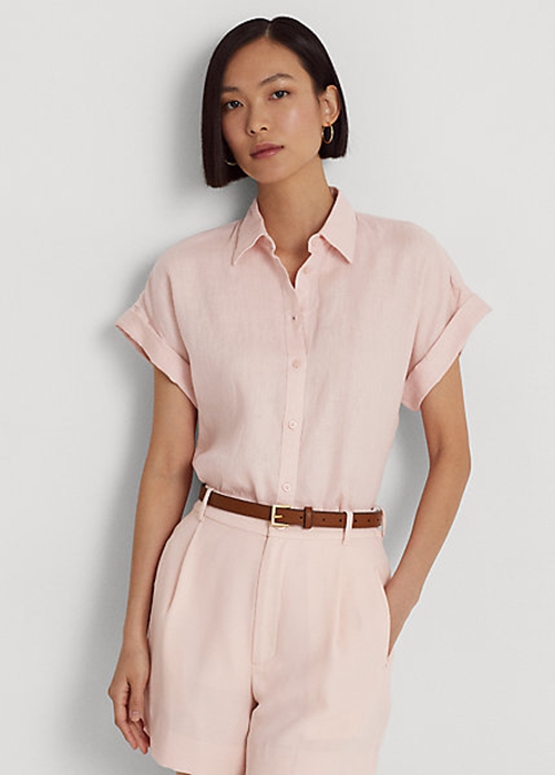Pink Ralph Lauren Linen Dolman-Sleeve Women\'s Shirts | 6290-PNZEY