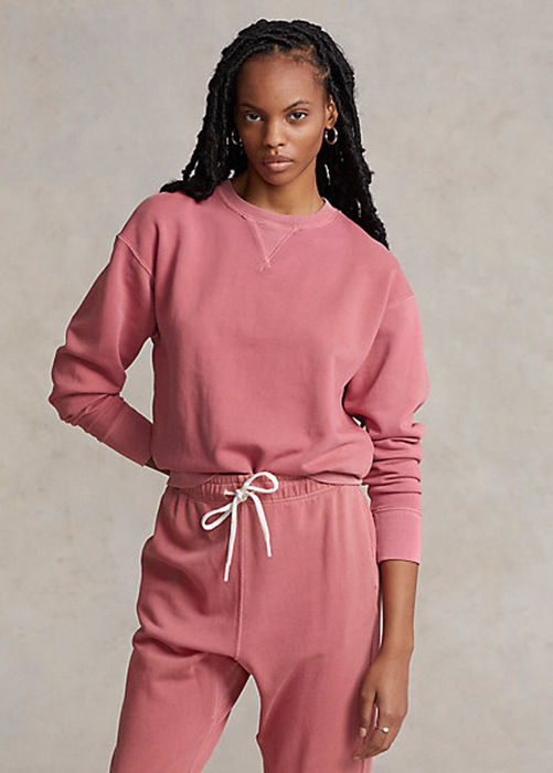 Pink Ralph Lauren Organic Cotton Crewneck Women\'s Sweatshirts | 6710-ZKEAY