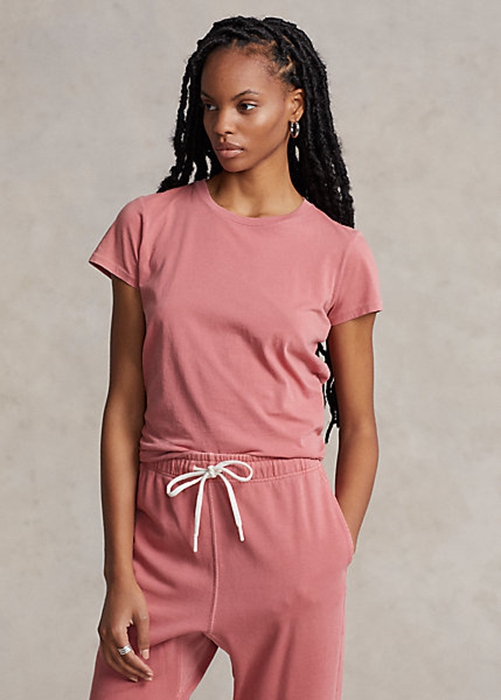 Pink Ralph Lauren Organic Cotton Crewneck Women\'s T Shirts | 9608-TXUJO