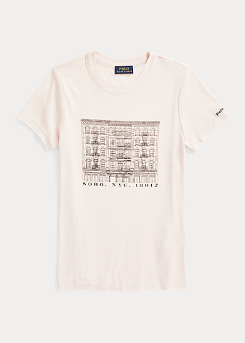 Pink Ralph Lauren Slim Graphic Ribbed Cotton Women's T Shirts | 7421-MQIHW