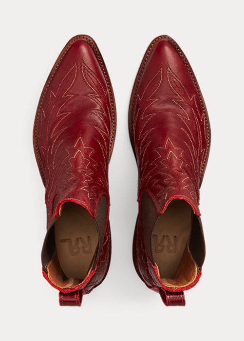 Red Ralph Lauren Lottie Embroidered Leather Women's Boots | 8059-YSMIN