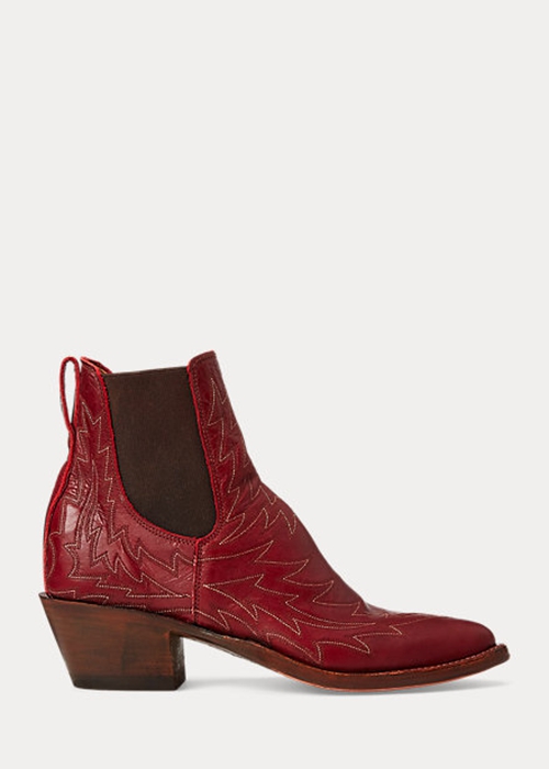 Red Ralph Lauren Lottie Embroidered Leather Women\'s Boots | 8059-YSMIN