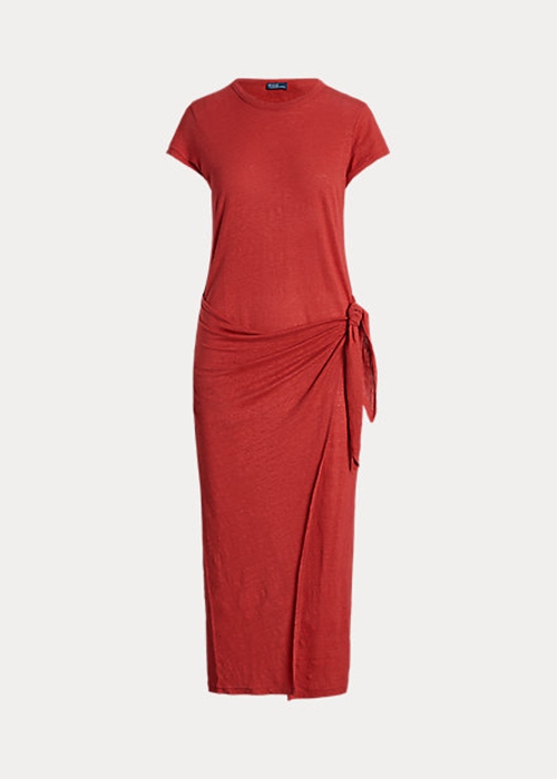 Red Ralph Lauren Tie-Detail Linen Jersey Women's Dress | 6581-UWPDM