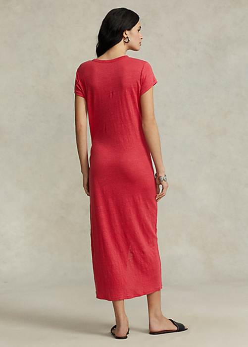 Red Ralph Lauren Tie-Detail Linen Jersey Women's Dress | 6581-UWPDM