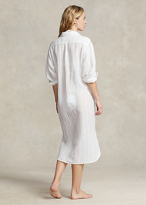 White Ralph Lauren Cotton-Linen Translucentdress Women's Dress | 2068-UWQLF