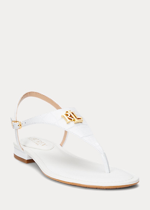 White Ralph Lauren Ellington Embossed Leather Women's Sandals | 9461-XQTLF