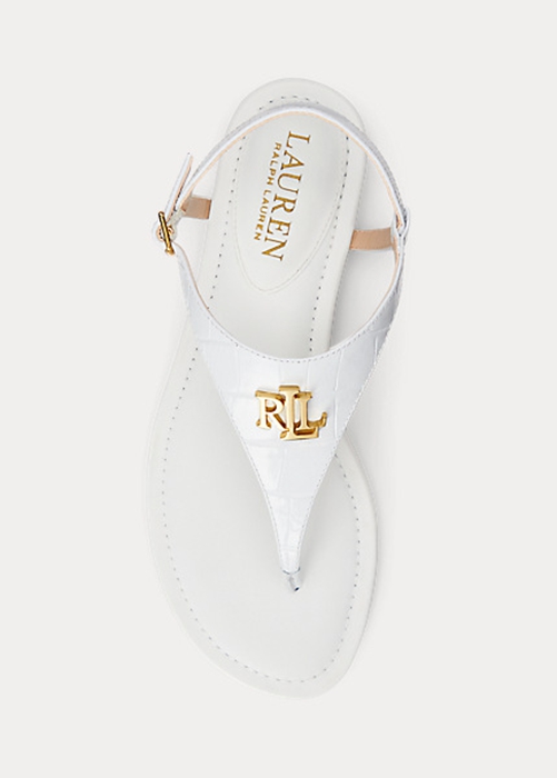 White Ralph Lauren Ellington Embossed Leather Women's Sandals | 9461-XQTLF