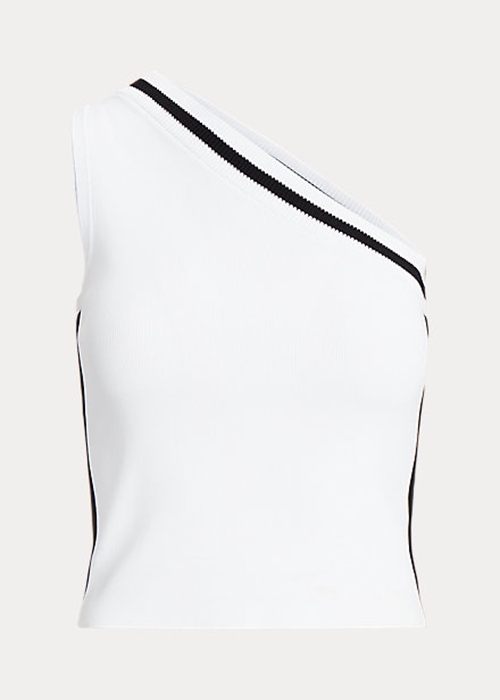 White Ralph Lauren Two-Tone One-Shoulder Cropped Women's Sweaters | 3720-VKAUI