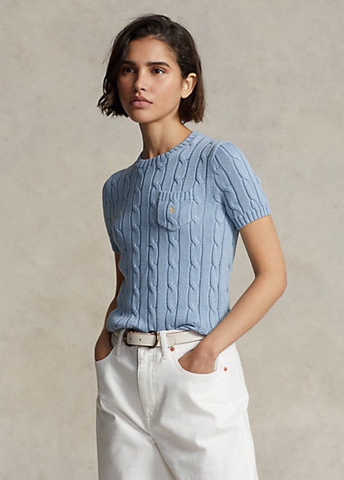 AZURE Ralph Lauren Cable-Knit Cotton Short-Sleeve Women's Sweaters | 9486-CYRJI