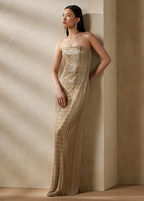 Beige Ralph Lauren Collingwood Embellished Evening Women's Dress | 3962-DOSVM