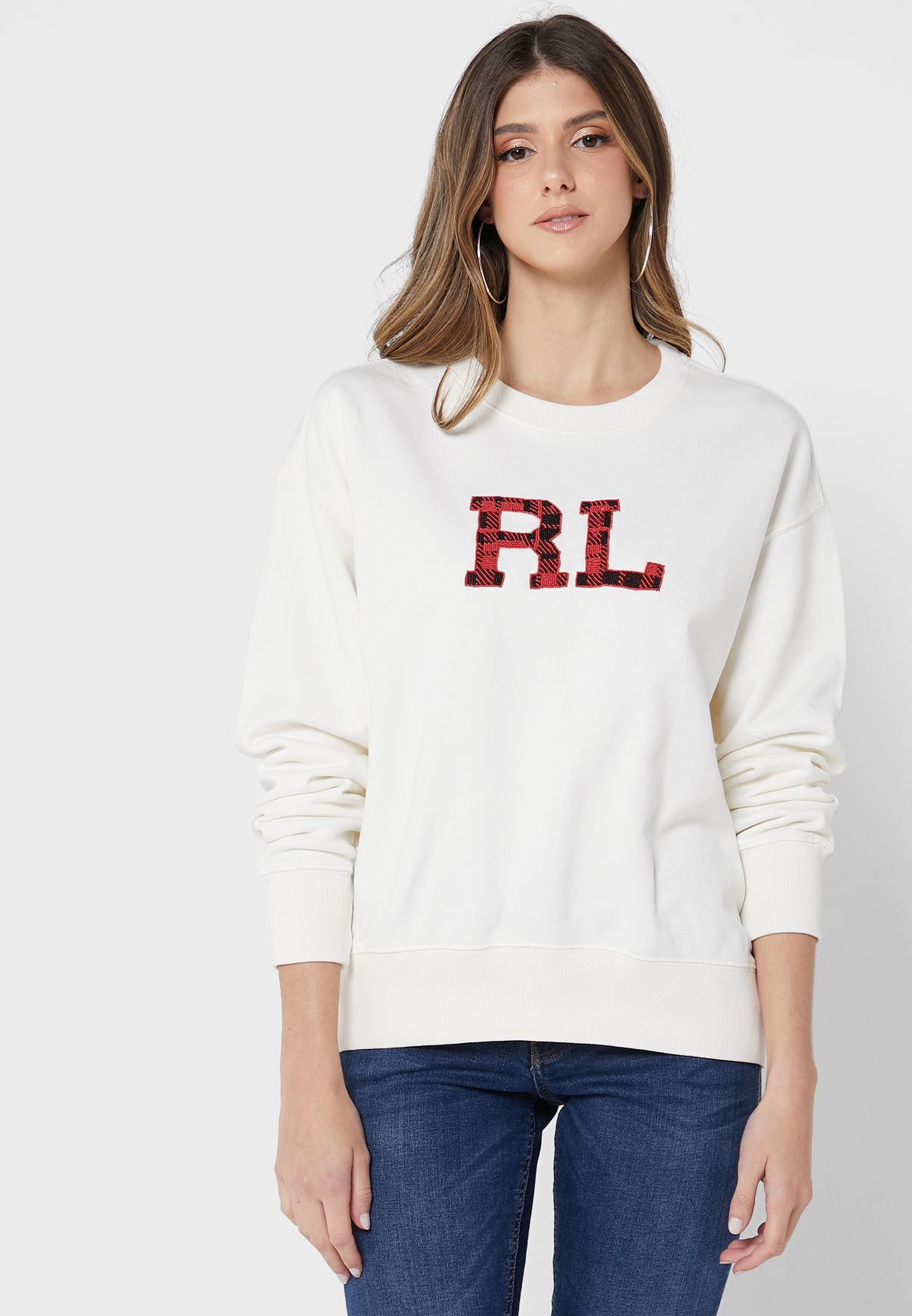 Beige Ralph Lauren Graphic Knitted Women's Sweatshirts | 2316-QFPYH