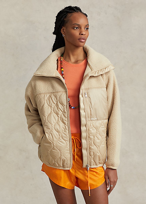 Beige Ralph Lauren Hybrid High-Pile & Ripstop-Panel Women's Jackets | 2850-AIYXC