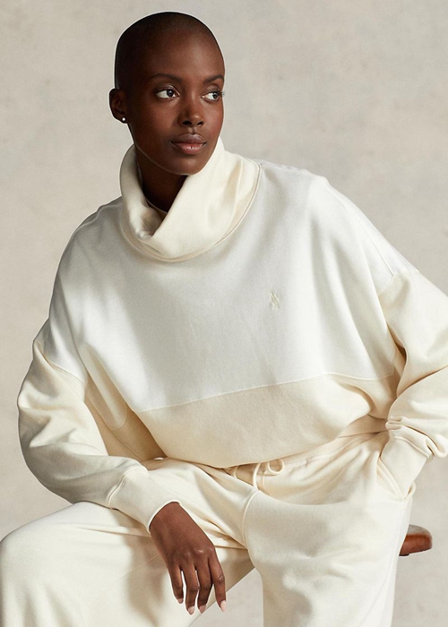 Beige Ralph Lauren Panelled Funnelneck Fleece Pullover Women's Sweatshirts | 4682-UVCIZ