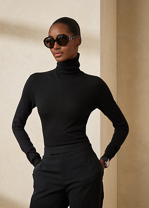 Black Ralph Lauren Cashmere Turtleneck Women's Sweaters | 2598-NAXZQ