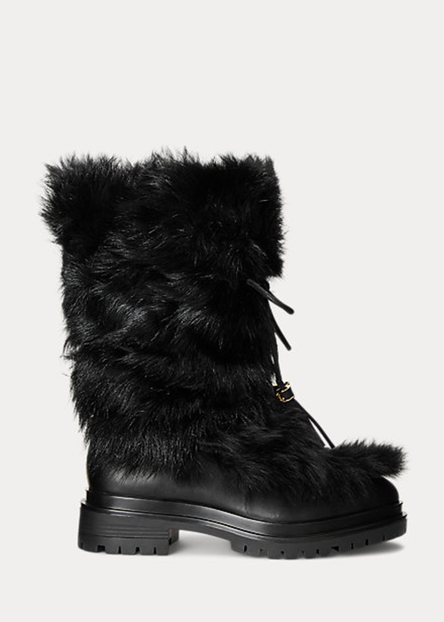 Black Ralph Lauren Celia Shearling & Burnished Leather Women's Boots | 0647-ZVJBI