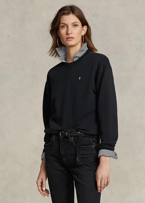 Black Ralph Lauren Fleece Crewneck Pullover Women's Sweatshirts | 3270-KNBWJ