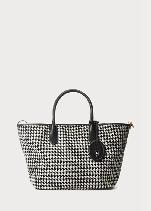 Black Ralph Lauren Houndstooth Medium Bellport Women's Handbag | 2968-CREXV