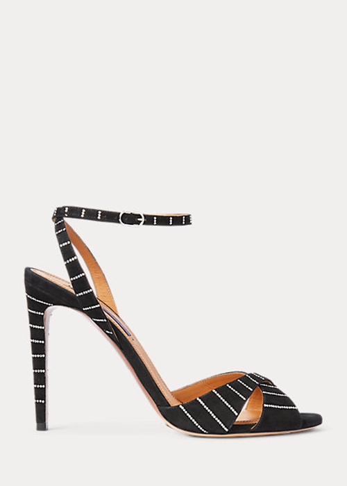 Black Ralph Lauren Kandice Embellished Goat-Suede Women's Sandals | 2498-CXZHV