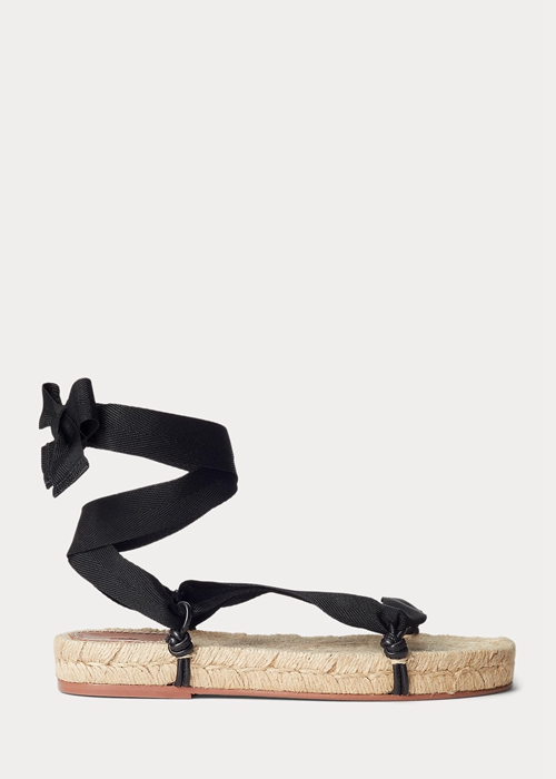 Black Ralph Lauren Lace-Ups Women's Sandals | 8754-BKOJA
