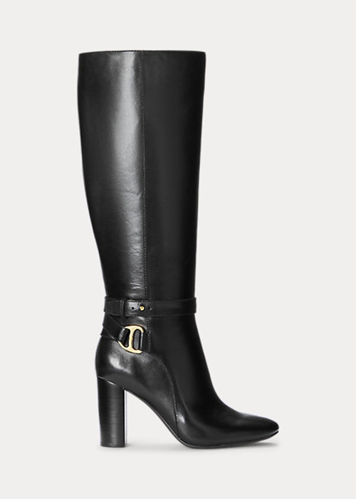 Black Ralph Lauren Makenna Burnished Leather Riding Women's Boots | 2471-KUDIO