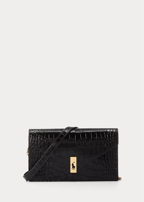 Black Ralph Lauren Polo ID Croc-Embossed Chain Women's Wallets | 1749-QYWIA