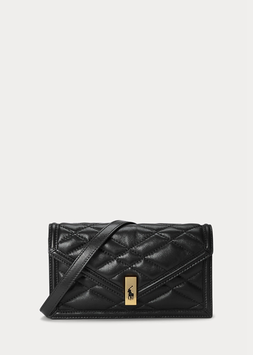 Black Ralph Lauren Polo ID Quilted Chain Women's Wallets | 5246-RBXNL