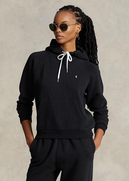 Black Ralph Lauren Shrunken Fit Fleece Women's Hoodie | 0759-IFAQS