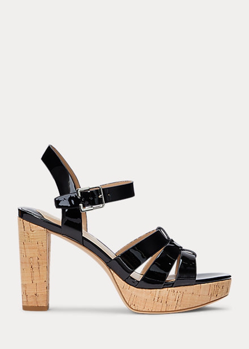 Black Ralph Lauren Soffia Patent Leather Women's Sandals | 5726-AULMW