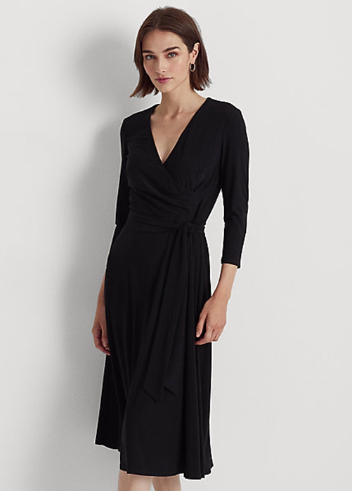Black Ralph Lauren Surplice Jersey Women's Dress | 6810-SOZRE