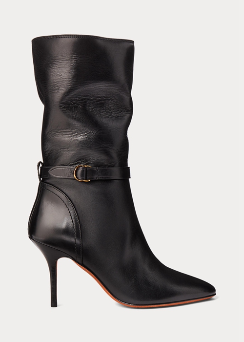 Black Ralph Lauren Zoe Mid-Calf Calfskin Leather Women's Boots | 7903-ZUCBT