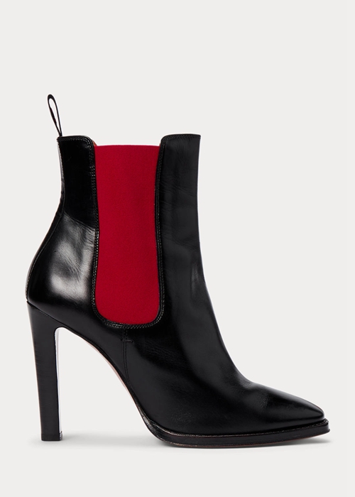 Black / Red Ralph Lauren Zoie Calfskinie Women's Boots | 4856-KZOUB