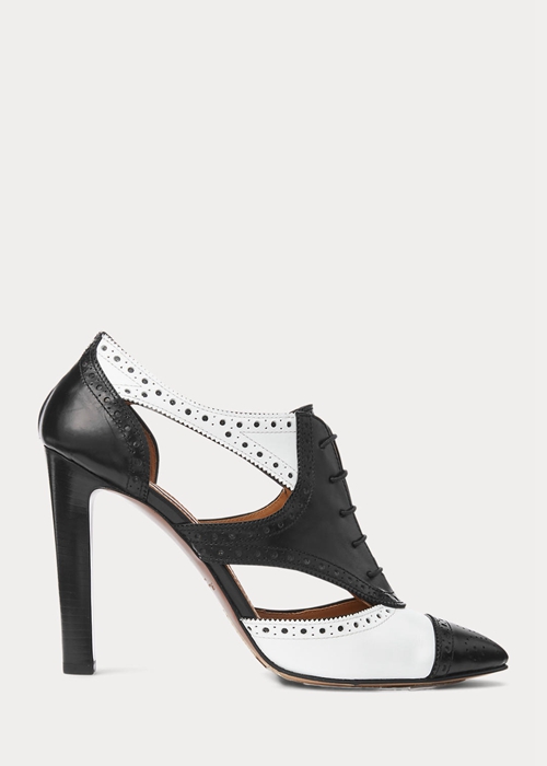 Black / White Ralph Lauren Lindley Color-Blocked Calfskin Women's Boots | 1670-ASIHV