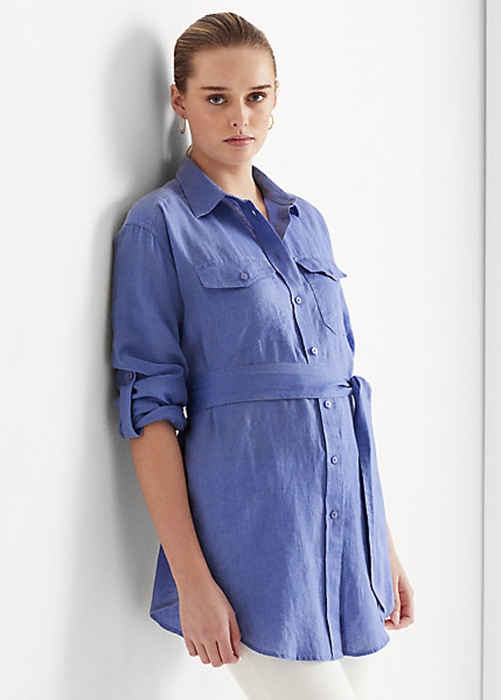 Blue Ralph Lauren Belted Linen Women's Shirts | 3486-WNKPE