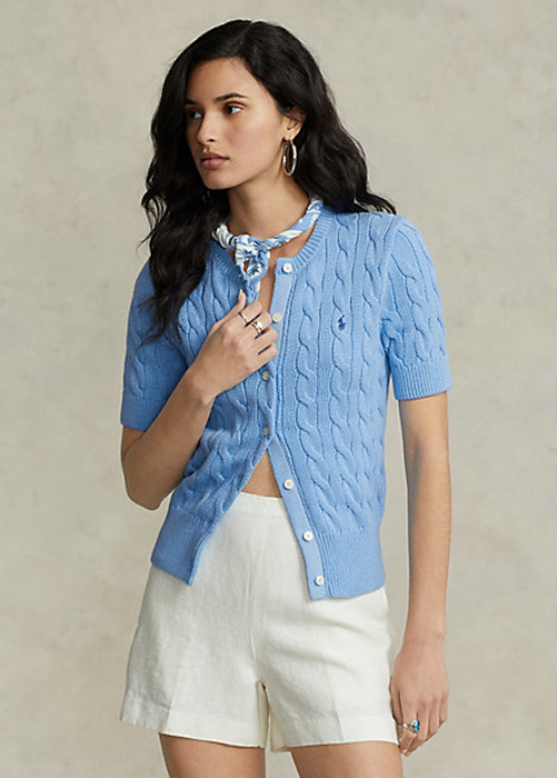 Blue Ralph Lauren Cable-Knit Short-Sleeve Women's Sweaters | 6037-CUMZN