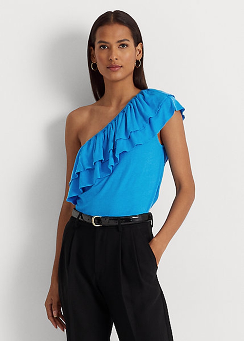 Blue Ralph Lauren Jersey One-Shoulder Women's Tops | 7940-MWUKG