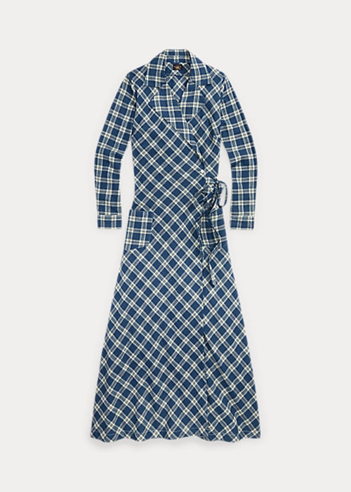 Blue Ralph Lauren Plaid Cotton Voile Wrap Women's Dress | 7324-MZNKU