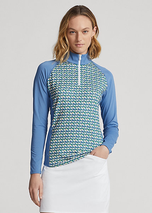 Blue Ralph Lauren Print Jersey Quarter-Zip Women's Sweatshirts | 5107-VAULH
