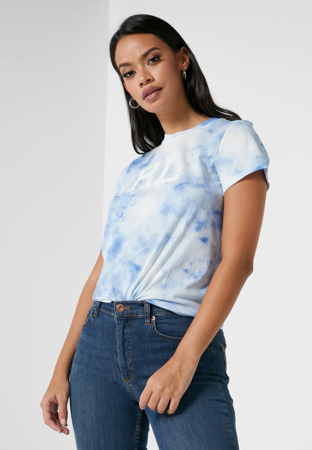 Blue Ralph Lauren Printed Logo Women's T Shirts | 2590-PCAZT