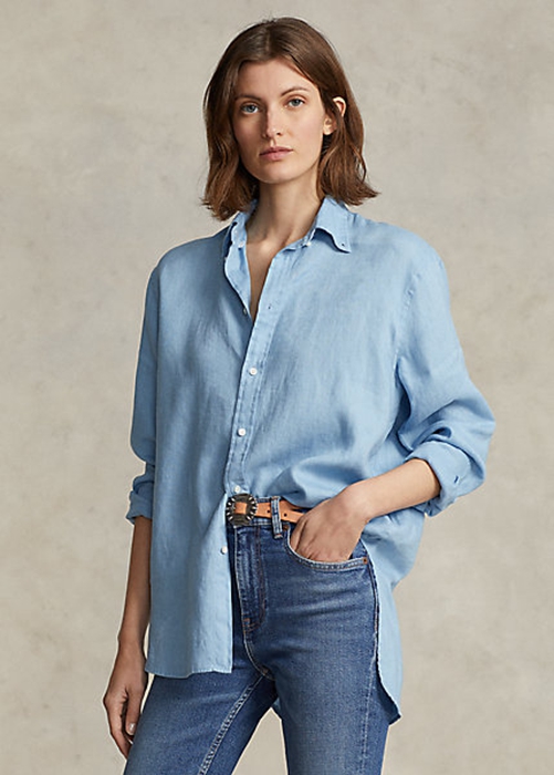 Blue Ralph Lauren Relaxed Fit Linen Women's Shirts | 1096-CFMKB