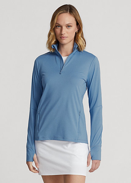 Blue Ralph Lauren Stretch Jersey Quarter-Zip Women's Sweatshirts | 8294-WKBHF