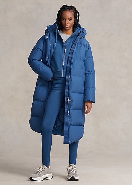 Blue Ralph Lauren Water-Resistant Down Hooded Women's Coats | 8079-CEDPB