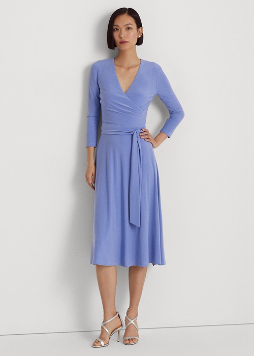 Blue White Ralph Lauren Surplice Jersey Women's Dress | 3420-MLHYU